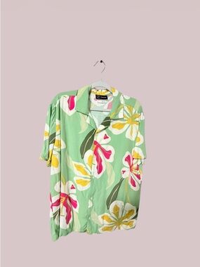 Original Use Mint Green Tropical Floral Button-Down Shirt